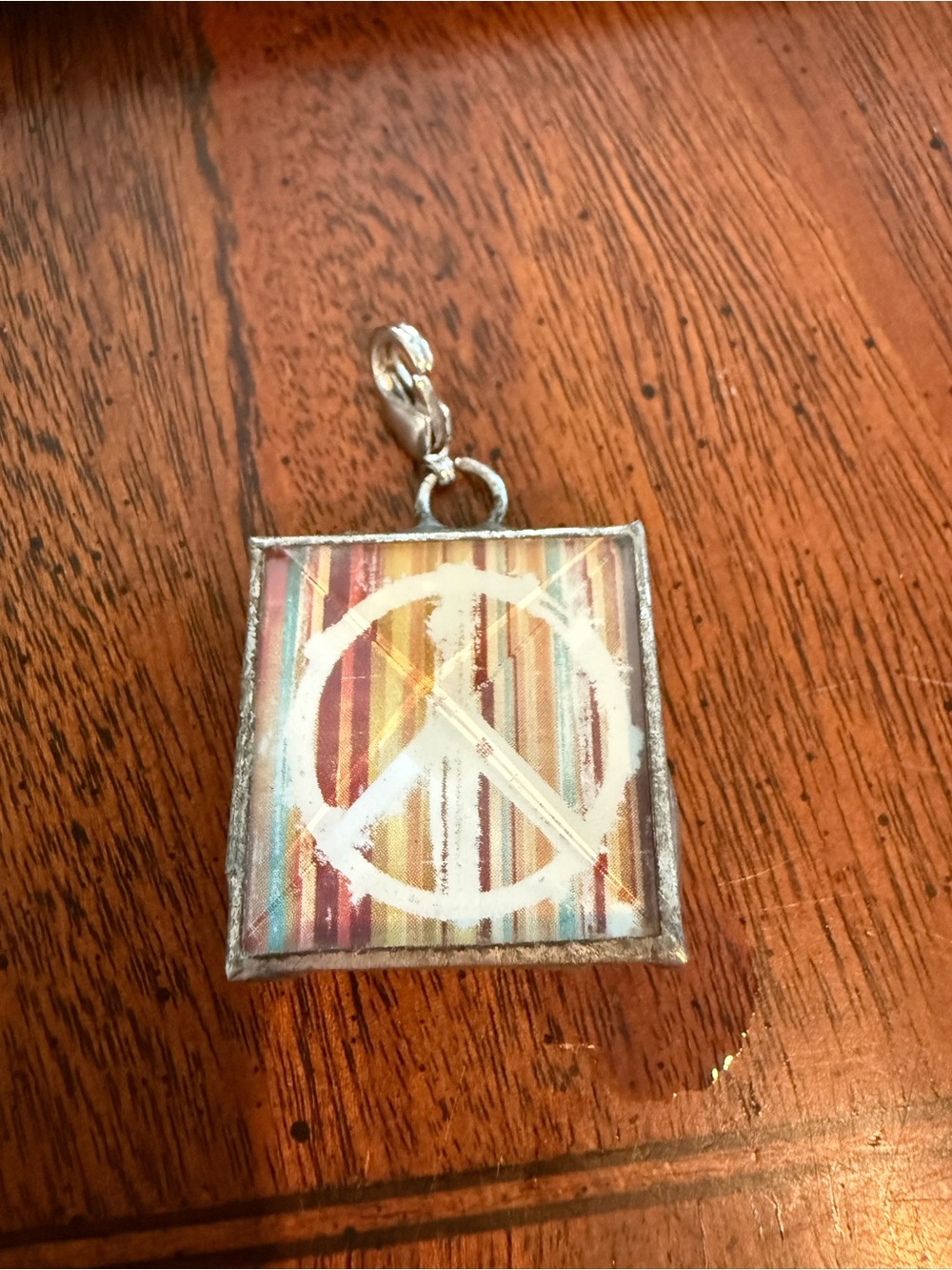 Peace Sign Striped reversible Square Pendant Charm - Multicolor